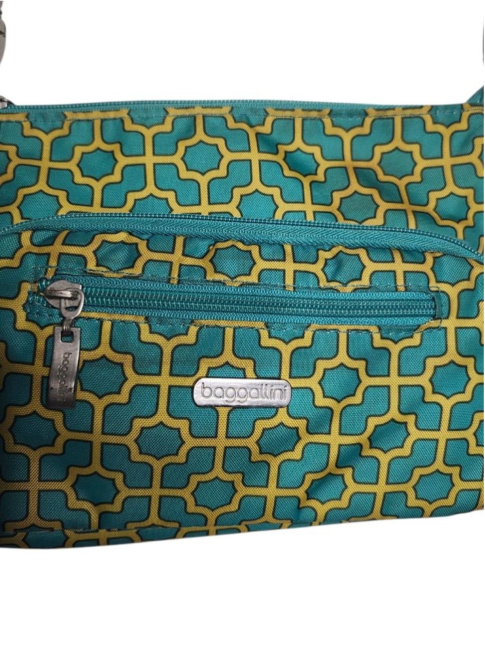 Women's Baggallini Crossbody Bag Teal Yellow Geometric - Picture 2 of 6